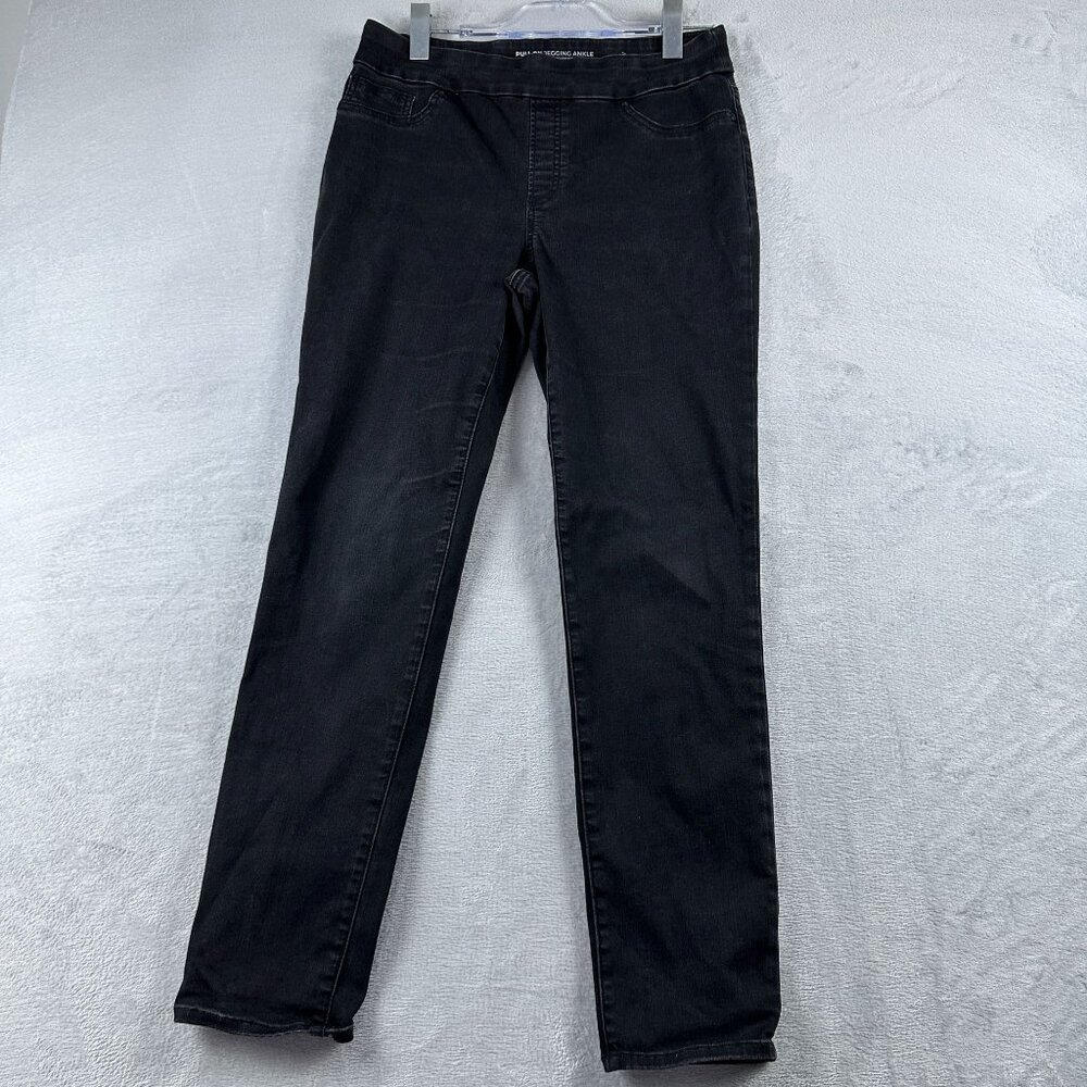Chico's Jegging Jeans Pull On Ankle Womens Size 6R Elastic Waist Mid Rise Black